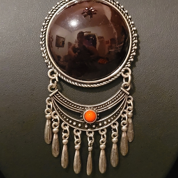 Estate Bohemian Faux Stone Pendent Beaded Necklace - Picture 4 of 7